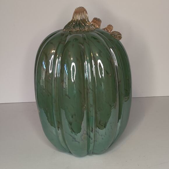 Christian Siriano Shabby Chic Blue Green Blown Glass Fall Pumpkin Beachy Decor - Picture 9 of 12